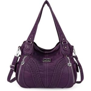 Purses and Handbags Women Fashion Tote Bag Shoulder Bags Top Handle Satchel Purses Washed Synthetic Leather Handbag(1-d.purple)