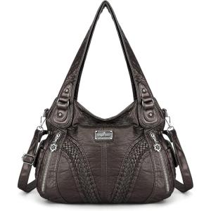 Purses and Handbags Women Fashion Tote Bag Shoulder Bags Top Handle Satchel Purses Washed Synthetic Leather Handbag(1-mineral Gray)