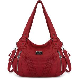 Purses and Handbags Women Fashion Tote Bag Shoulder Bags Top Handle Satchel Purses Washed Synthetic Leather Handbag(1-red)