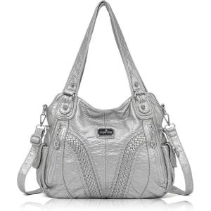 Purses and Handbags Women Fashion Tote Bag Shoulder Bags Top Handle Satchel Purses Washed Synthetic Leather Handbag(1-silver Grey)