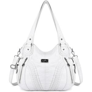 Purses and Handbags Women Fashion Tote Bag Shoulder Bags Top Handle Satchel Purses Washed Synthetic Leather Handbag(1-white)