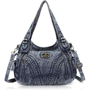 Purses and Handbags Women Fashion Tote Bag Shoulder Bags Top Handle Satchel Purses Washed Synthetic Leather Handbag(2-denim Blue)