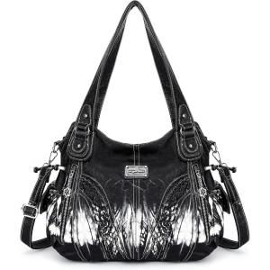 Purses and Handbags Women Fashion Tote Bag Shoulder Bags Top Handle Satchel Purses Washed Synthetic Leather Handbag(2-tie-dyed Black)