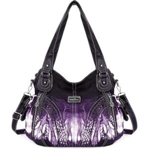 Purses and Handbags Women Fashion Tote Bag Shoulder Bags Top Handle Satchel Purses Washed Synthetic Leather Handbag(2-tie-dyed Purple)