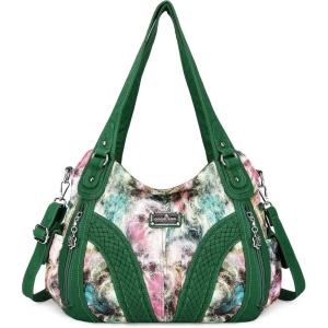 Purses and Handbags Women Fashion Tote Bag Shoulder Bags Top Handle Satchel Purses Washed Synthetic Leather Handbag(3-green/Green)