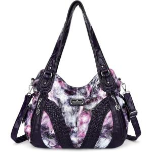Purses and Handbags Women Fashion Tote Bag Shoulder Bags Top Handle Satchel Purses Washed Synthetic Leather Handbag(3-purple/Purple)
