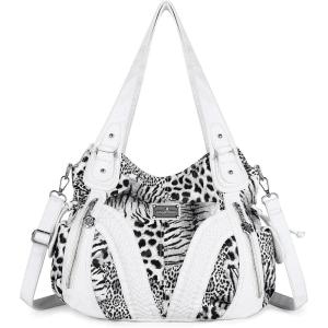 Purses and Handbags Women Fashion Tote Bag Shoulder Bags Top Handle Satchel Purses Washed Synthetic Leather Handbag(448#white Leopard)