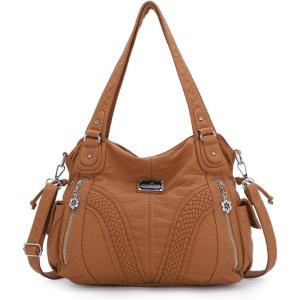 Purses and Handbags Women Fashion Tote Bag Shoulder Bags Top Handle Satchel Purses Washed Synthetic Leather Handbag(452#caramel)