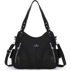 Purses and Handbags Women Fashion Tote Bag Shoulder Bags Top Handle Satchel Purses Washed Synthetic Leather Handbag(Nylon-black)