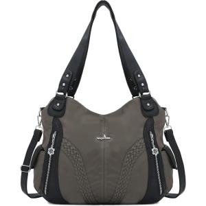 Purses and Handbags Women Fashion Tote Bag Shoulder Bags Top Handle Satchel Purses Washed Synthetic Leather Handbag(Nylon-d.gray)