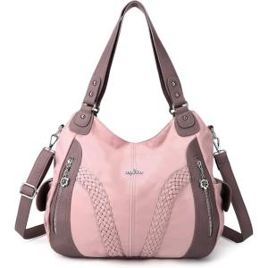 Purses and Handbags Women Fashion Tote Bag Shoulder Bags Top Handle Satchel Purses Washed Synthetic Leather Handbag(Nylon-pink)