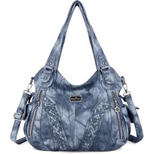 Purses and Handbags Women Fashion Tote Bag Shoulder Bags Top Handle Satchel Purses Washed Synthetic Leather Handbag(Retro Blue)