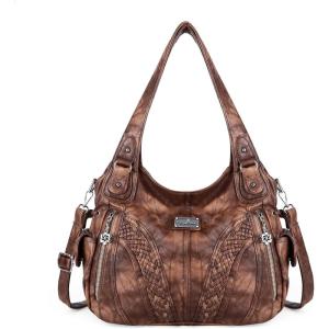 Purses and Handbags Women Fashion Tote Bag Shoulder Bags Top Handle Satchel Purses Washed Synthetic Leather Handbag(Retro Brown)