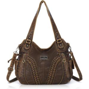 Purses and Handbags Women Fashion Tote Bag Shoulder Bags Top Handle Satchel Purses Washed Synthetic Leather Handbag(Retro Brown-1)
