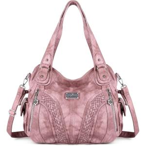Purses and Handbags Women Fashion Tote Bag Shoulder Bags Top Handle Satchel Purses Washed Synthetic Leather Handbag(Retro Pink)