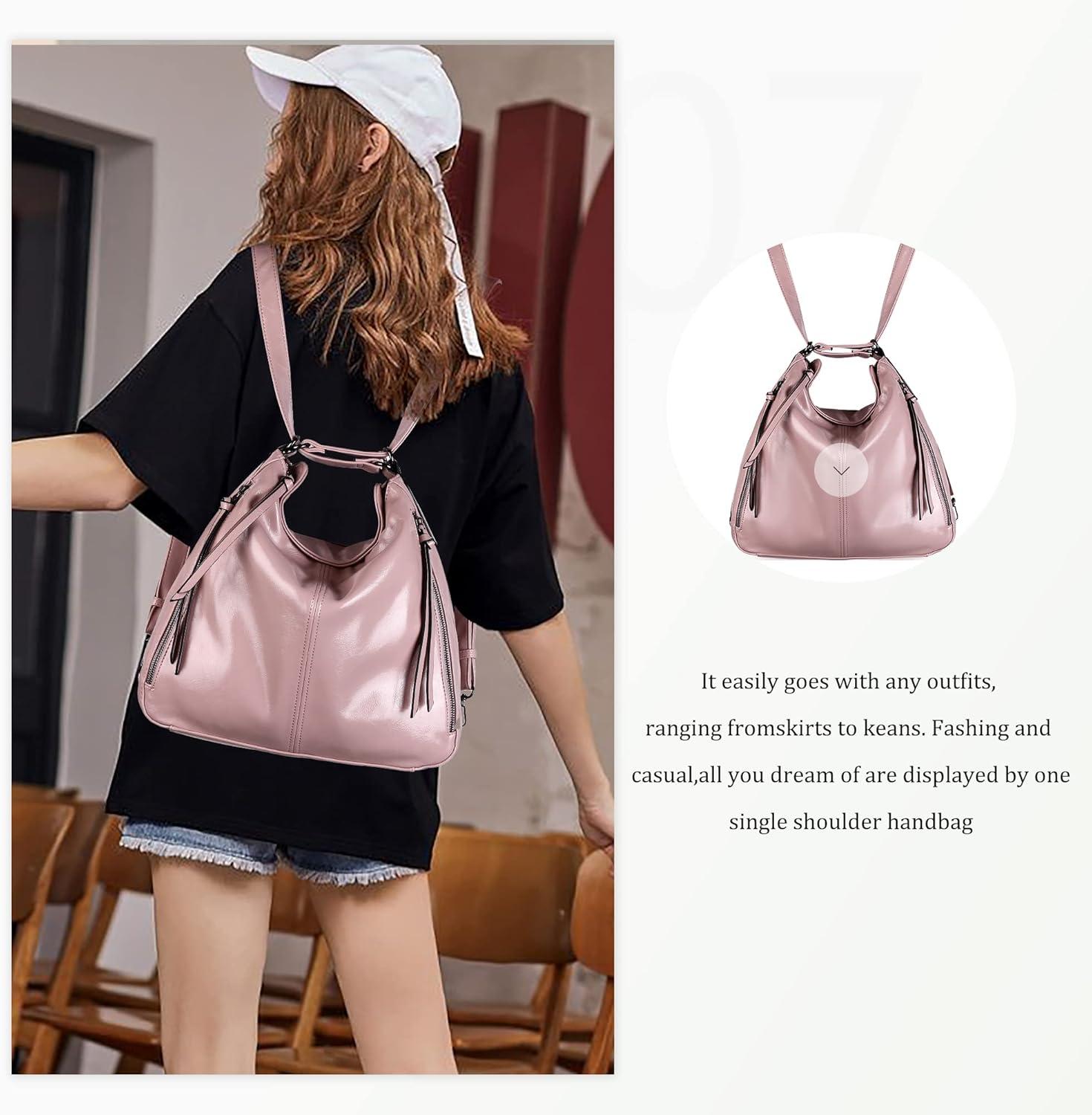 imageConvertible Backpack Purse For Women Handbag Hobo Tote Satchel Shoulder Bag Smooth Dark PurpleY67965pink