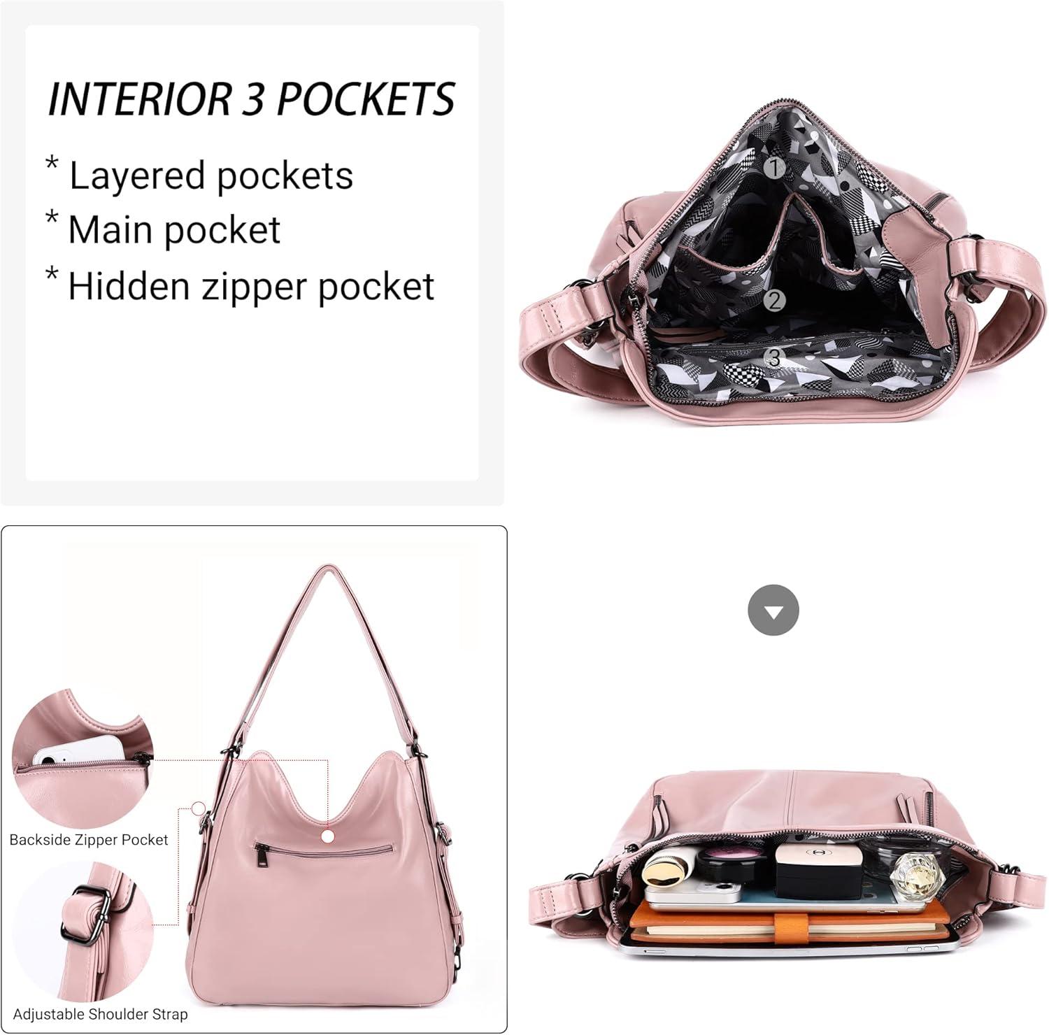 imageConvertible Backpack Purse For Women Handbag Hobo Tote Satchel Shoulder Bag Smooth Dark PurpleY67965pink