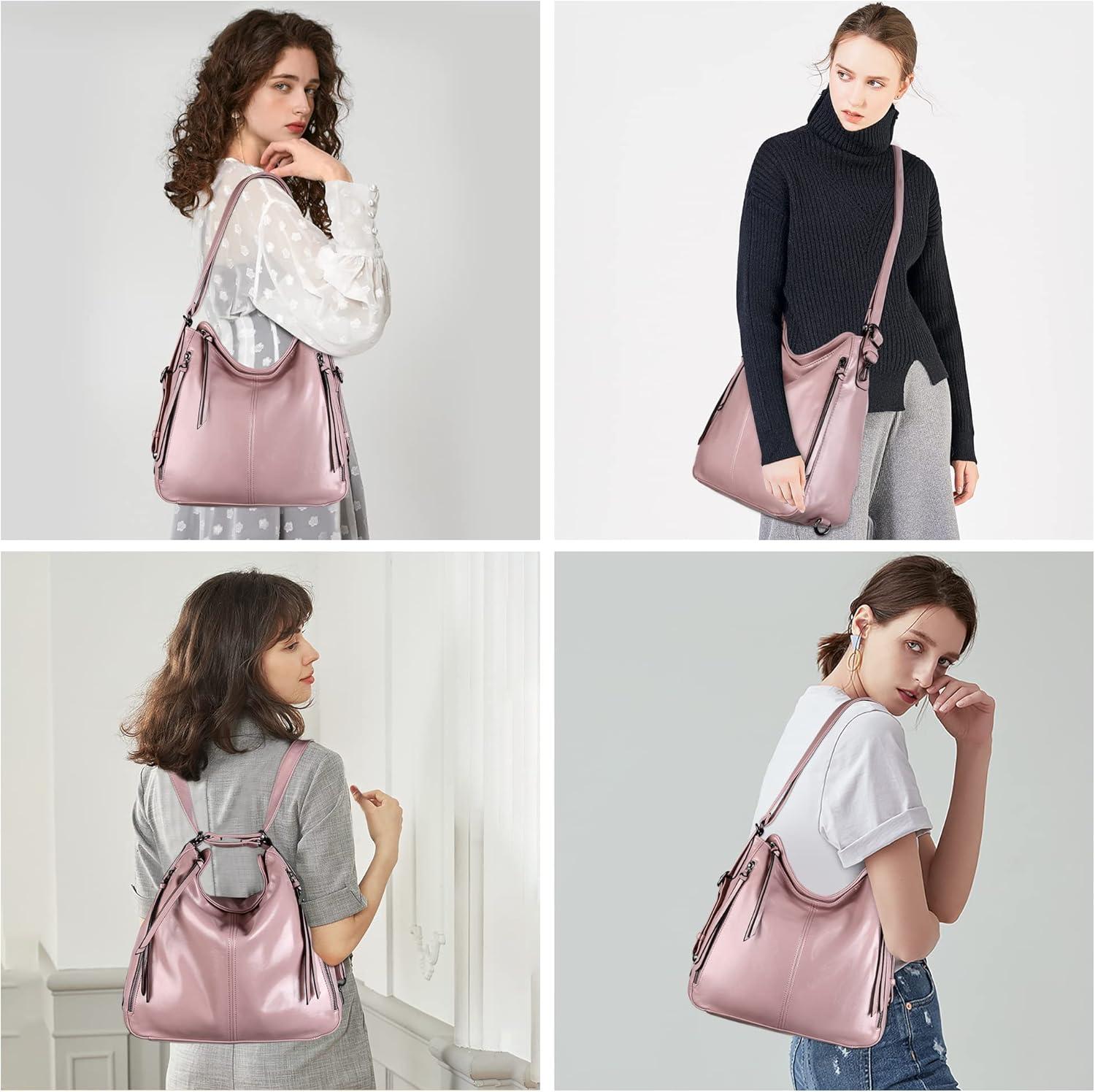 imageConvertible Backpack Purse For Women Handbag Hobo Tote Satchel Shoulder Bag Smooth Dark PurpleY67965pink