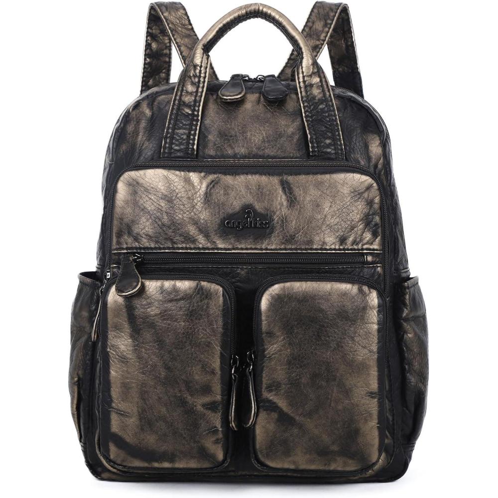 imageAngel Kiss Backpack Purse for Women Soft Washed Leather Multi Pocket Casual Travel Backpacks145bronze