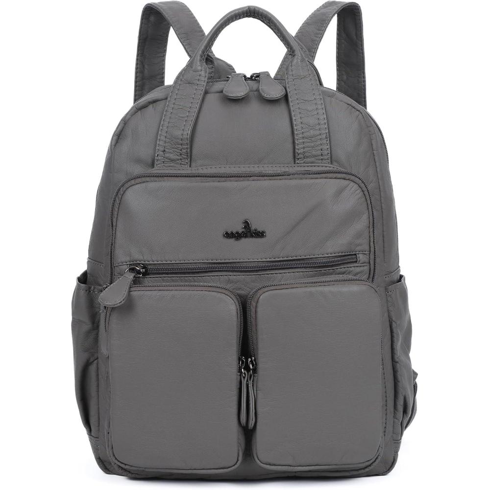 imageAngel Kiss Backpack Purse for Women Soft Washed Leather Multi Pocket Casual Travel BackpacksGrey