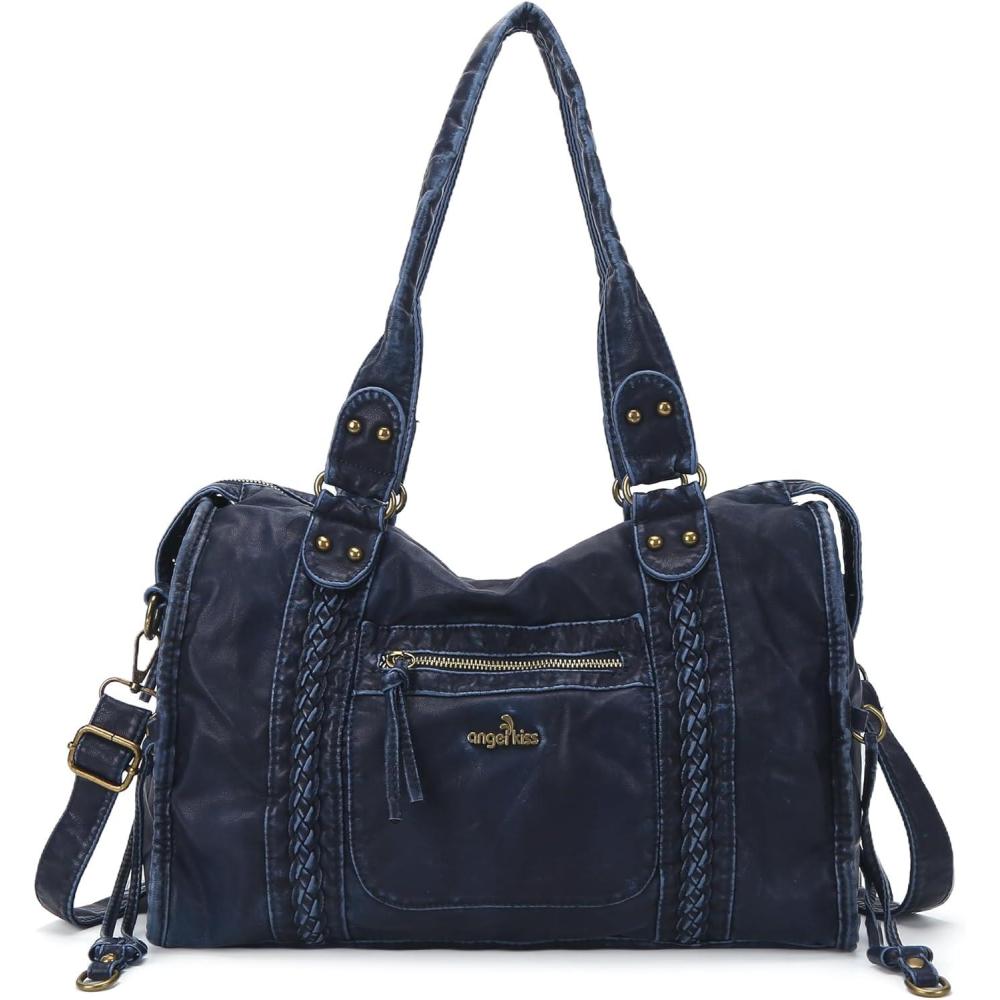 imageAngel Kiss Hobo Bags For Women Vegan Leather Hobo Satchel Handbags Large Tote Purses Shoulder BagRetro Blue
