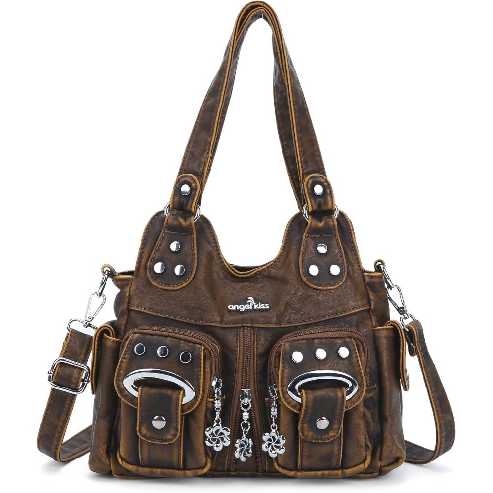 imageAngel Kiss Purses for Women Small Hobo Crossbody Bags MultiPocket Vegan Leather Hobo Handbags Tote Bag with Crossbody StrapRetro Brown
