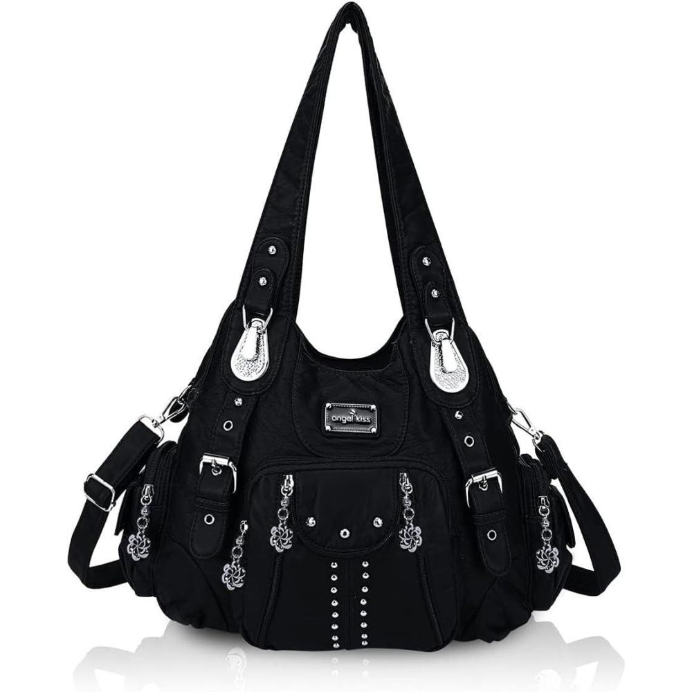 imageAngel Kiss Purses for Women Soft PU Leather Large Hobo Bags for Women Shoulder Bag Soft PU Leather Large Soft PU Leather Large1581blackus
