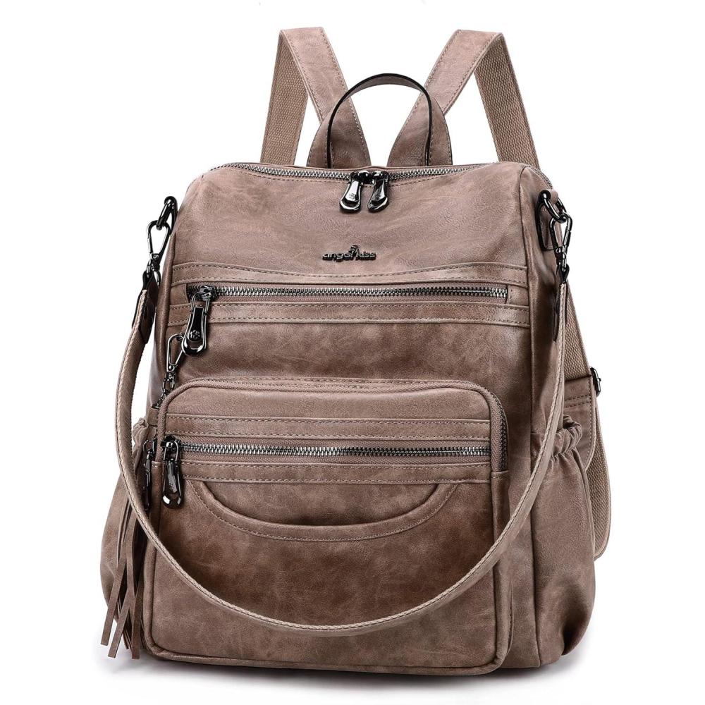 imageAngel Kiss Womens Backpacks ampamp Purse  PU Leather Zipper Casual Backpacks ampamp Shoulder Bags11308taupe