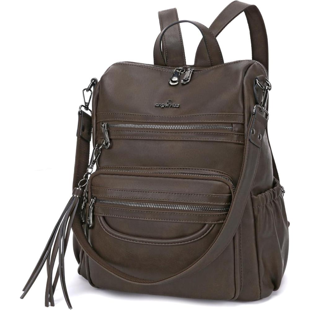 imageAngel Kiss Womens Backpacks ampamp Purse  PU Leather Zipper Casual Backpacks ampamp Shoulder Bags812coffee