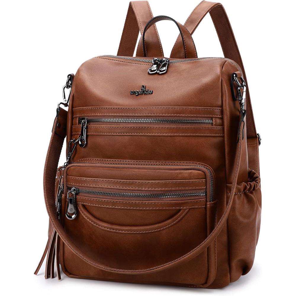 imageAngel Kiss Womens Backpacks ampamp Purse  PU Leather Zipper Casual Backpacks ampamp Shoulder Bags94brown