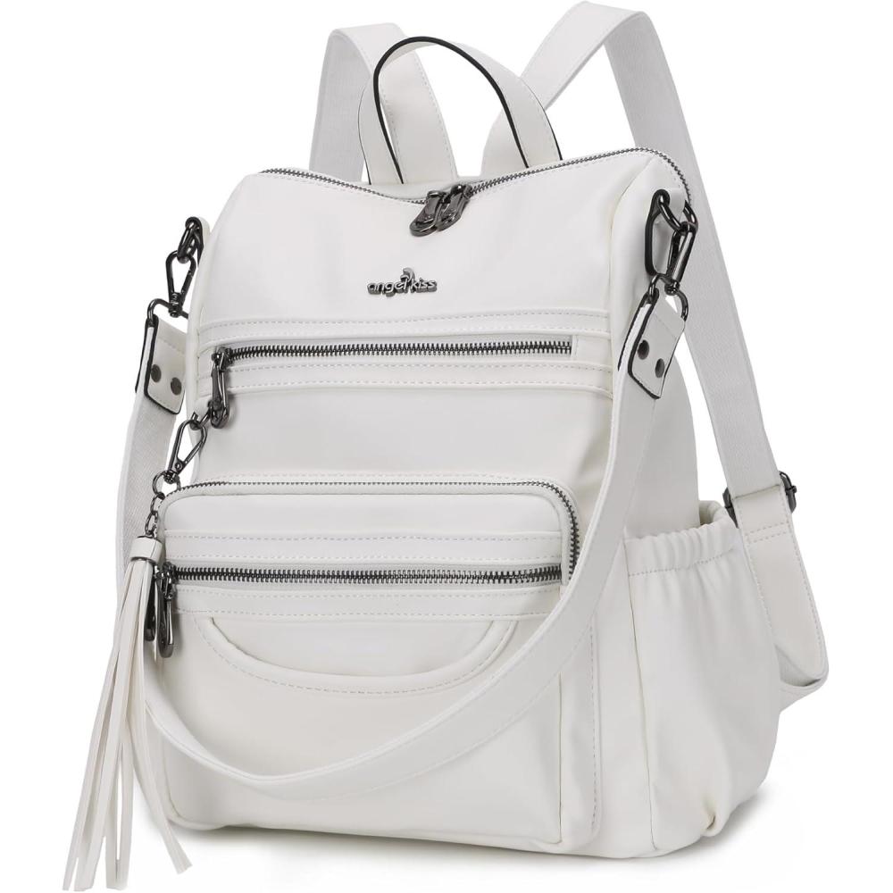 imageAngel Kiss Womens Backpacks ampamp Purse PU Leather Zipper Casual Backpacks ampamp Shoulder BagsDk8532k2734white