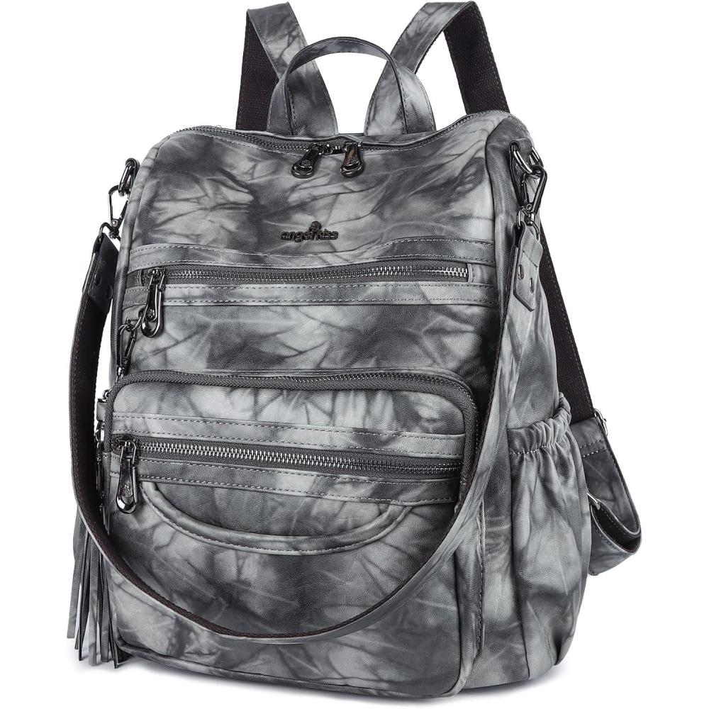 imageAngel Kiss Womens Backpacks ampamp Purse  PU Leather Zipper Casual Backpacks ampamp Shoulder BagsZ14black Grey