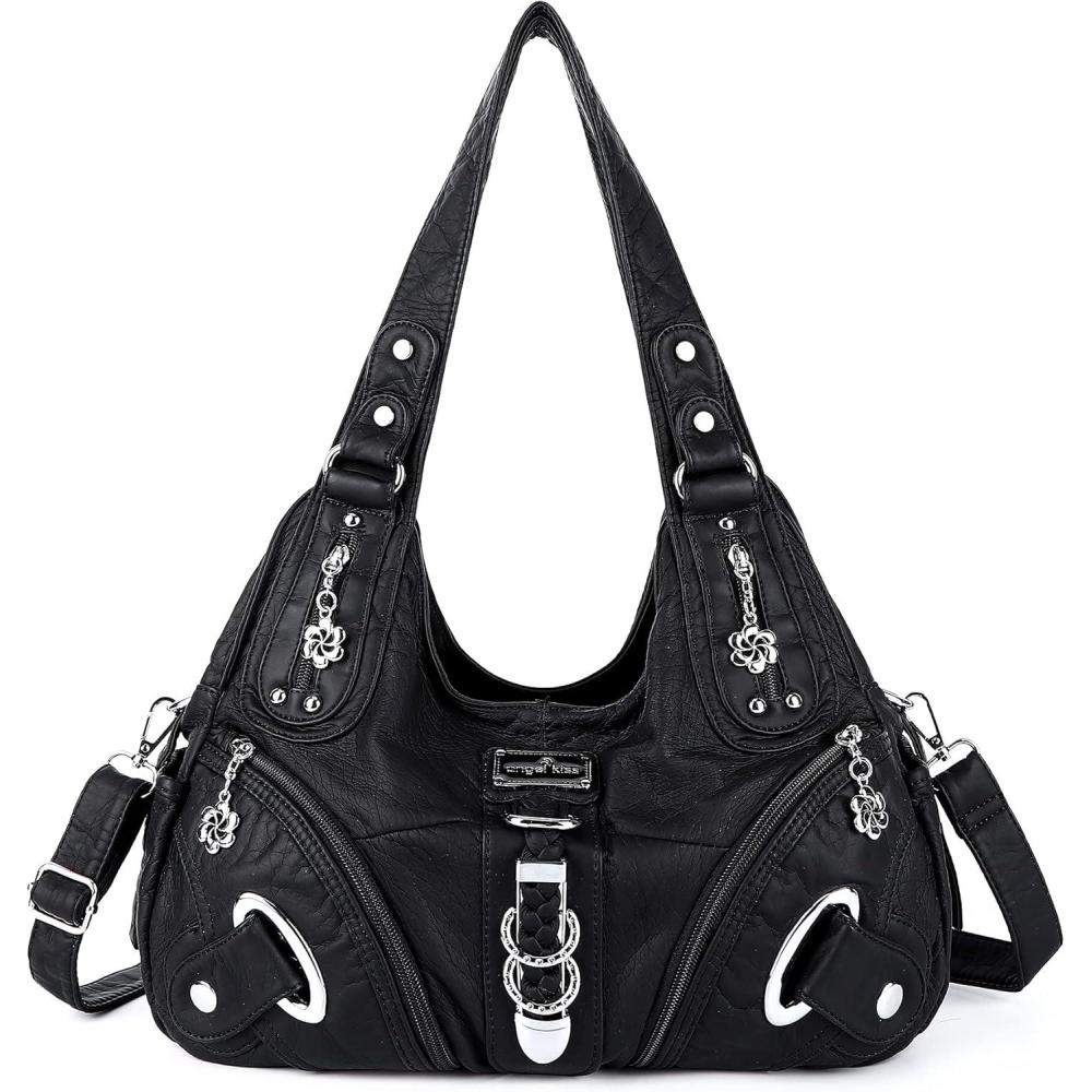 imageAngelkiss Hobo Purses and handbags for Women Satchel Handbag Women Purses Large Daily Shoulder Bags Purses handbags Handbag Women Purses Large DailyBlack