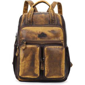 Angel Kiss Backpack Purse for Women Soft Washed Leather Multi Pocket Casual Travel Backpacks…(Brown)