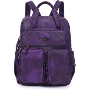 Angel Kiss Backpack Purse for Women Soft Washed Leather Multi Pocket Casual Travel Backpacks…(Dark-purple)