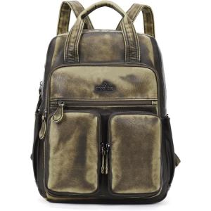 Angel Kiss Backpack Purse for Women Soft Washed Leather Multi Pocket Casual Travel Backpacks…(Green)