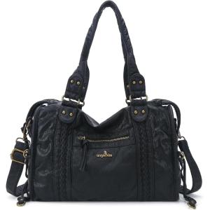 Angel Kiss Hobo Bags For Women Vegan Leather Hobo Satchel Handbags Large Tote Purses Shoulder Bag(Black)