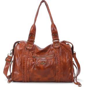 Angel Kiss Hobo Bags For Women Vegan Leather Hobo Satchel Handbags Large Tote Purses Shoulder Bag(Brown)