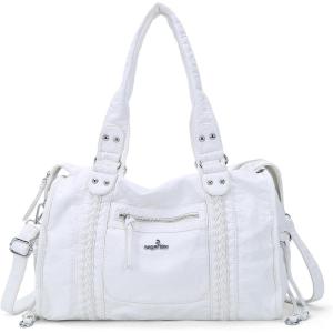 Angel Kiss Hobo Bags For Women Vegan Leather Hobo Satchel Handbags Large Tote Purses Shoulder Bag(White)