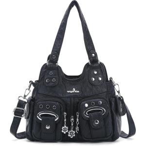Angel Kiss Purses for Women Small Hobo Crossbody Bags Multi-Pocket Vegan Leather Hobo Handbags Tote Bag with Crossbody Strap(Black)