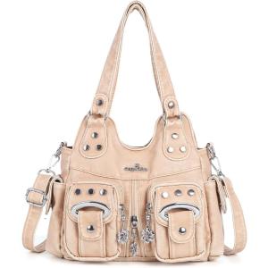 Angel Kiss Purses for Women Small Hobo Crossbody Bags Multi-Pocket Vegan Leather Hobo Handbags Tote Bag with Crossbody Strap(Retro Apricot)