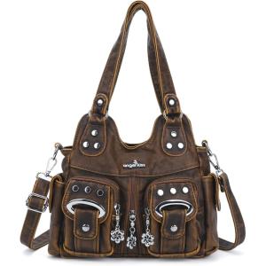 Angel Kiss Purses for Women Small Hobo Crossbody Bags Multi-Pocket Vegan Leather Hobo Handbags Tote Bag with Crossbody Strap(Retro Brown)