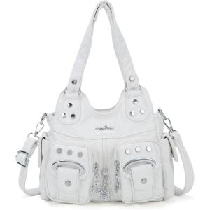 Angel Kiss Purses for Women Small Hobo Crossbody Bags Multi-Pocket Vegan Leather Hobo Handbags Tote Bag with Crossbody Strap(White)