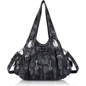 Angel Kiss Purses for Women Soft PU Leather Large Hobo Bags for Women Shoulder Bag | Soft, PU Leather, Large, Soft, PU Leather, Large(Black Grey)