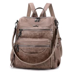 Angel Kiss Women’s Backpacks & Purse – PU Leather Zipper Casual Backpacks & Shoulder Bags(1-1308taupe)