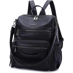 Angel Kiss Women’s Backpacks & Purse – PU Leather Zipper Casual Backpacks & Shoulder Bags(1-2black)