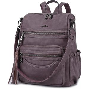 Angel Kiss Women’s Backpacks & Purse – PU Leather Zipper Casual Backpacks & Shoulder Bags(1-3 8purple)