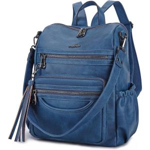 Angel Kiss Women’s Backpacks & Purse – PU Leather Zipper Casual Backpacks & Shoulder Bags(Dk8532#k273#6river Blue)