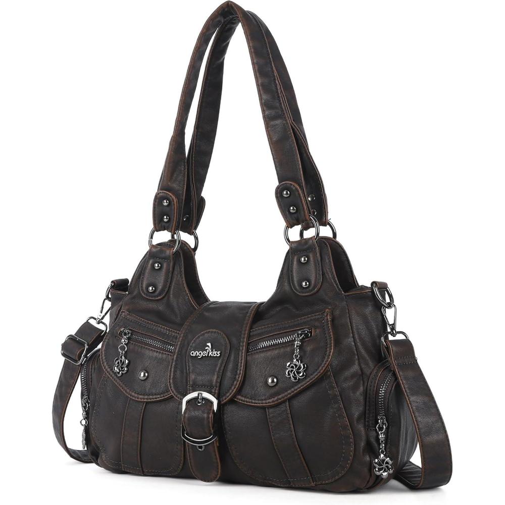 imageAngel Kiss Hobo Bags for Women Vegan Leather Shoulder Purses and Handbags Ladies Roomy Tote Bags Purse with Crossbody StrapCoffee