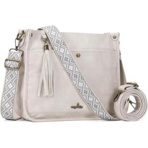 Angel Kiss Crossbody Bags for Women Trendy Vegan Leather Hobo Purses Shoulder Handbags Ladies Tassel Bag with Guitar Strap(Beige)